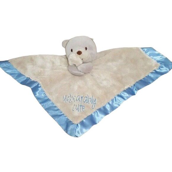 Baby Starters Teddy Bear Lovey Security Blanket Rattle Unbearably Cute Blue Tan - Picture 1 of 6